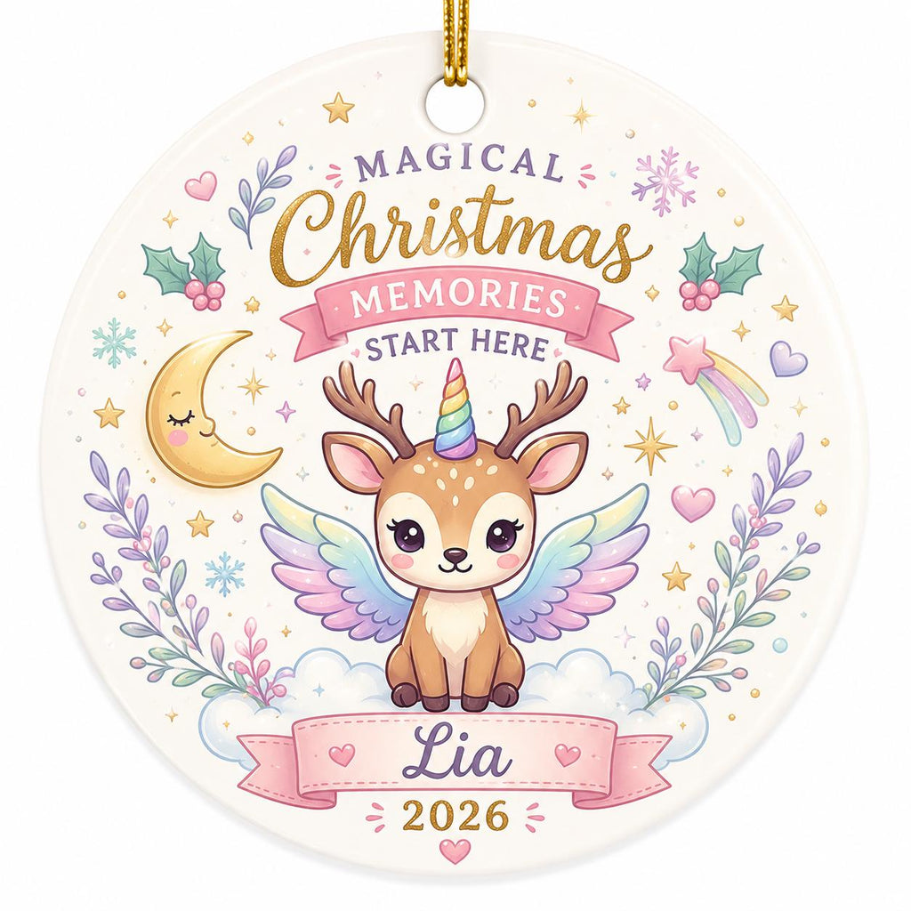 Unicorn Deer Christmas Ornament, Whimsical Woodland Holiday KeepsakePersonalized