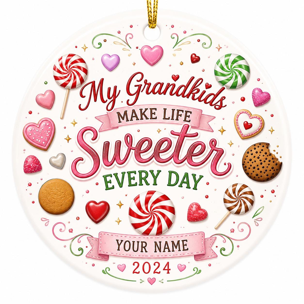 Grandkids Make Life Sweeter Ceramic Ornament, Candy Christmas Decor, Grandparent GiftPersonalized