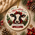 Cow Christmas Ornament, Buffalo Plaid Farmhouse Decor, Ceramic KeepsakePersonalized