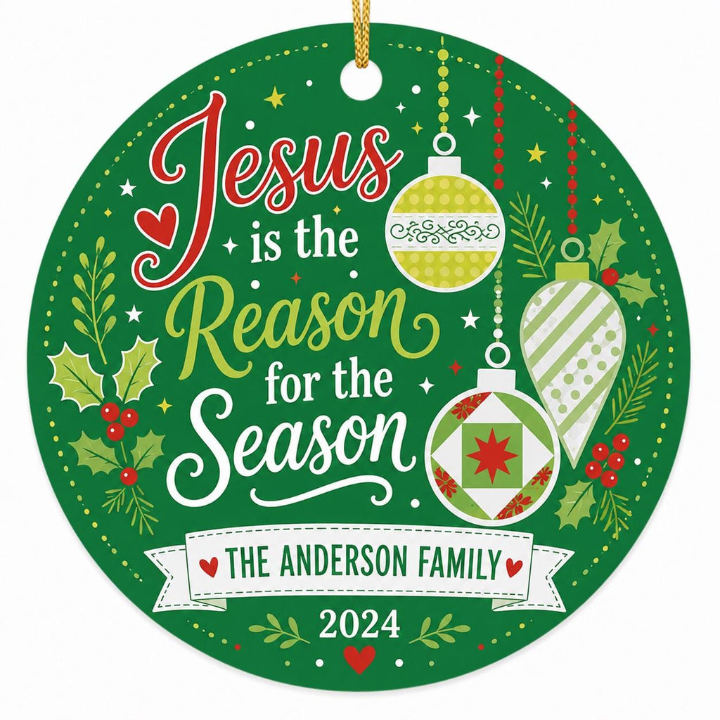 Jesus Reason for Season Ornament, Christian Religious Christmas Decor, Faith KeepsakePersonalized