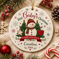 Snowman Ceramic Ornament, Baby's First Christmas Keepsake, Custom Name KeepsakePersonalized