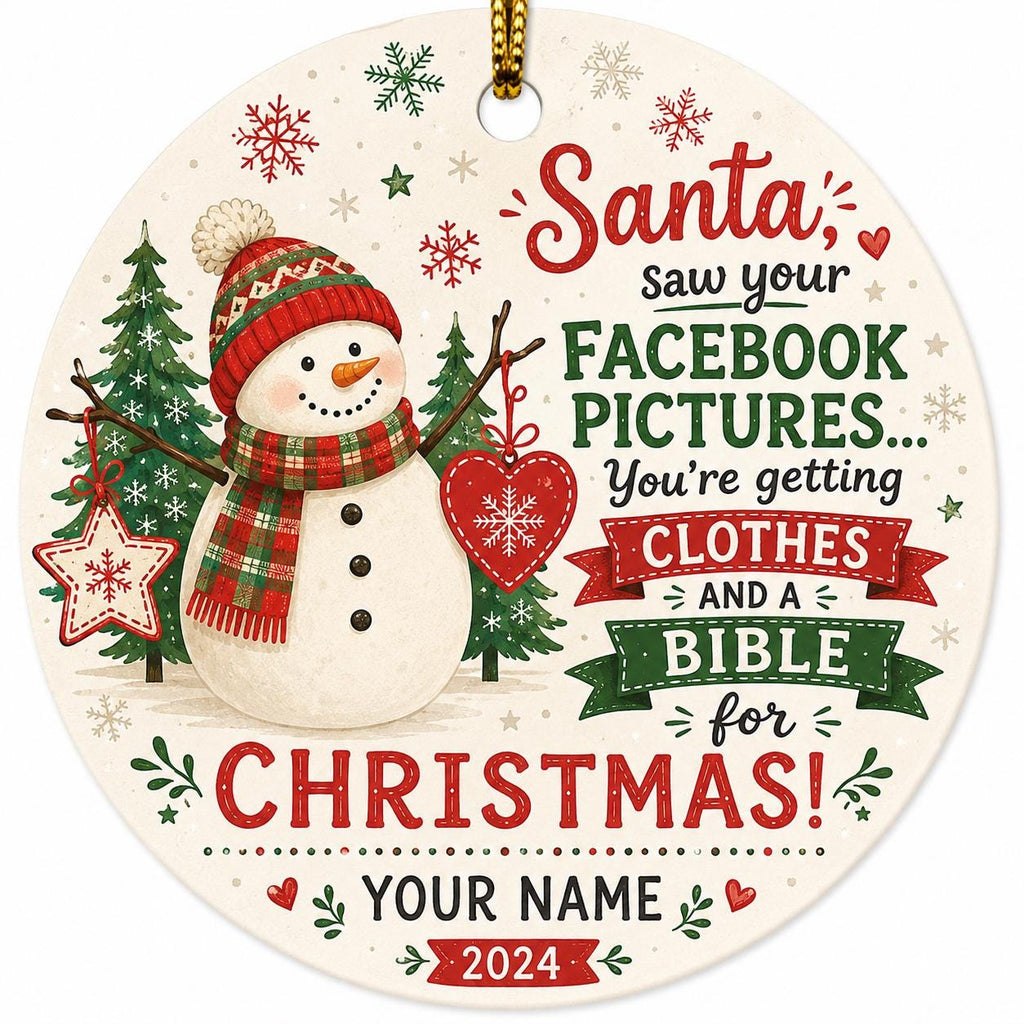 Funny Christmas Ornament, Santa Saw Facebook Pictures, Sarcastic Xmas Keepsake, Personalized Name (2024)Personalized