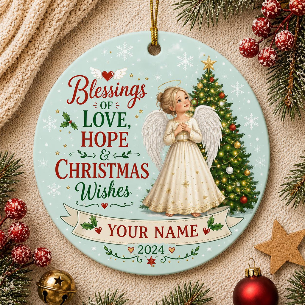 Angel Christmas Ornament, Child Tree Decor, Custom Family Keepsake, Snowflake DesignPersonalized