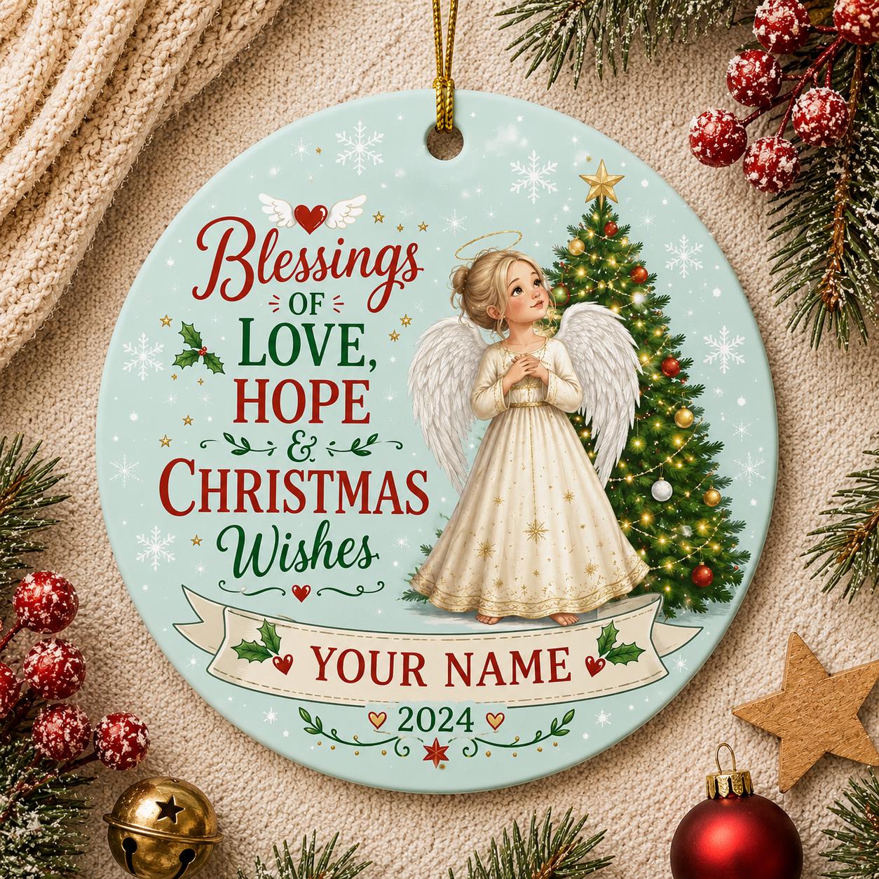 Angel Christmas Ornament, Child Tree Decor, Custom Family Keepsake, Snowflake DesignPersonalized