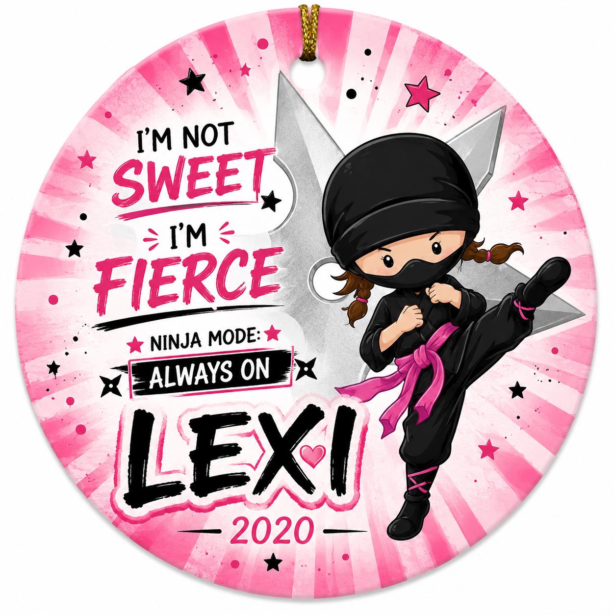 Ninja Girl Ornament, Pink Belt Martial Arts Ceramic KeepsakePersonalized