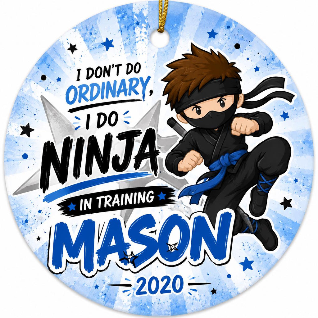 Ninja Ornament, Kids Martial Arts Ceramic Keepsake, Custom Name Christmas DecorPersonalized