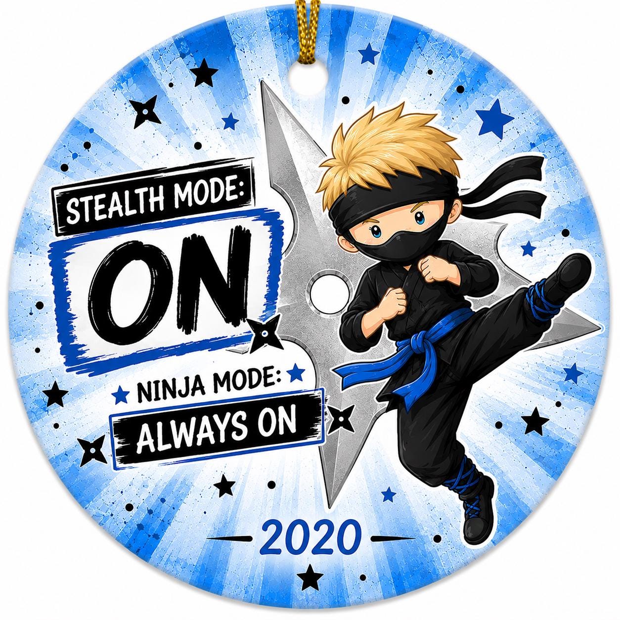 Ninja Ornament, Stealth Mode On Ceramic Keepsake, Boys Martial Arts GiftPersonalized