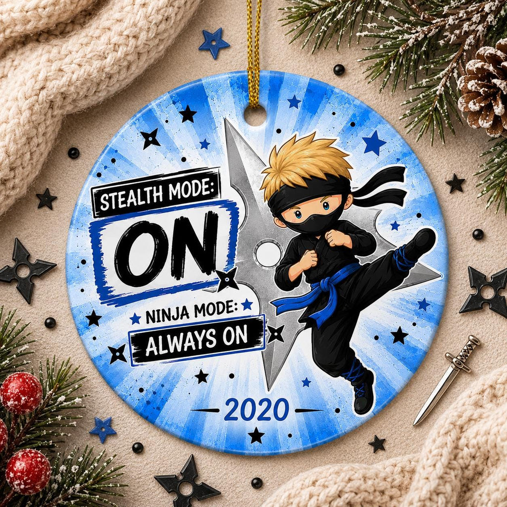 Ninja Ornament, Stealth Mode On Ceramic Keepsake, Boys Martial Arts GiftPersonalized