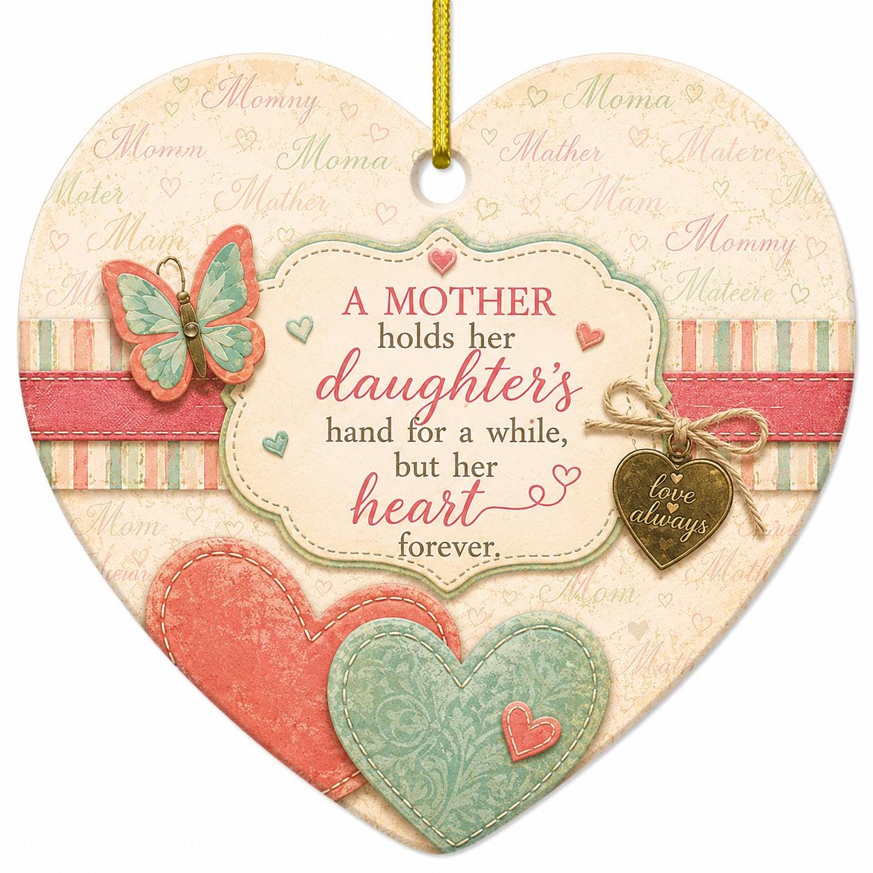 Mother Daughter Ceramic Ornament, Forever Heart Keepsake, Family Connection DecorPersonalized