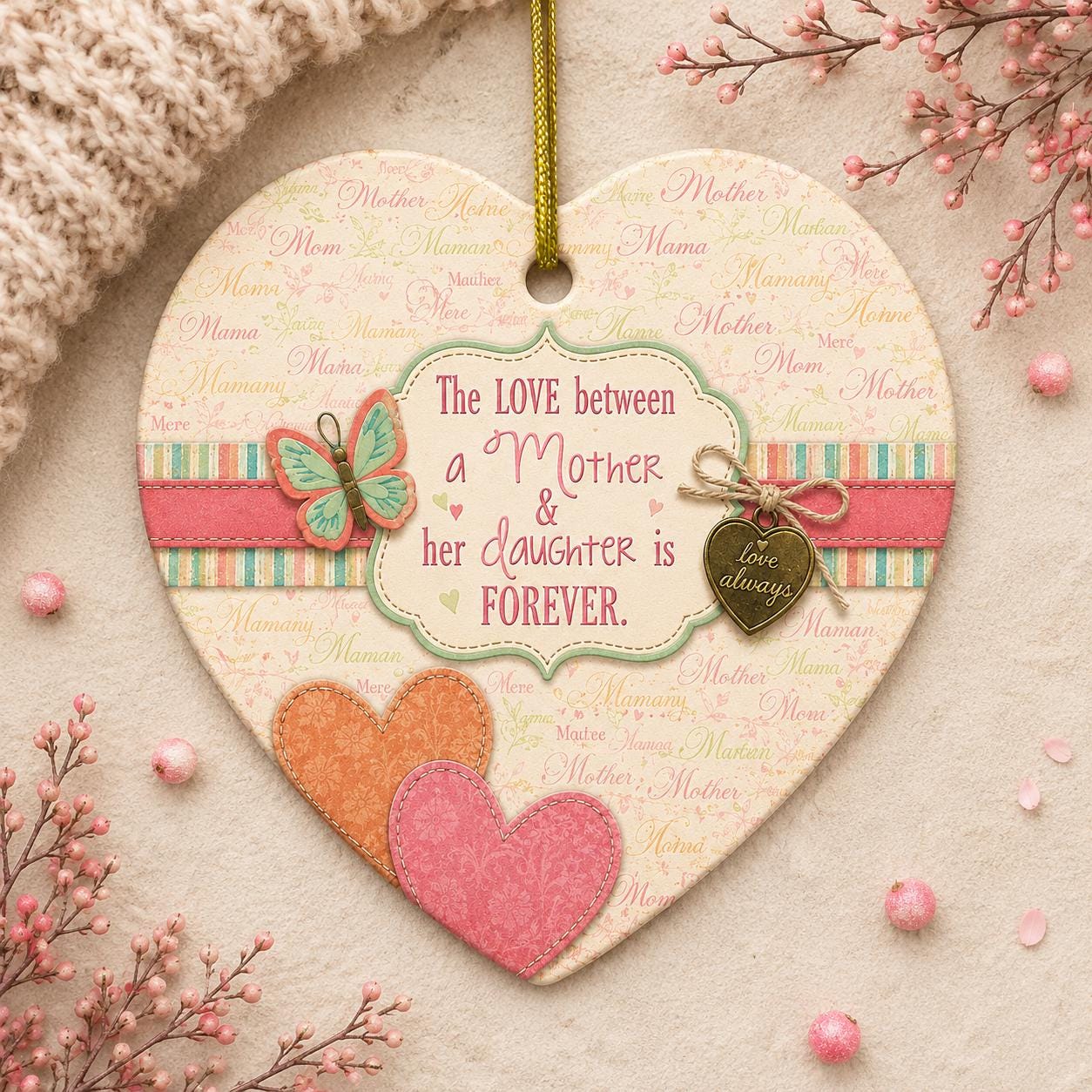 Mother Daughter Heart Ornament, Forever Love Keepsake GiftPersonalized