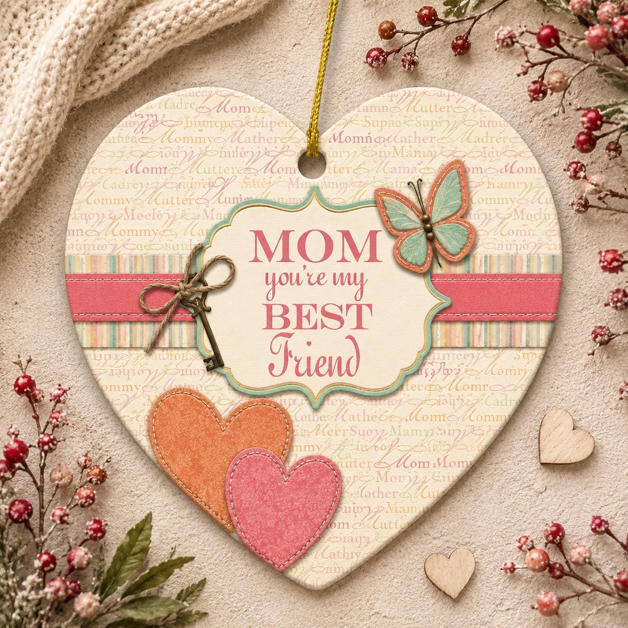 Mom Friend Heart Ornament, Daughter Mother Keepsake, Christmas DecorPersonalized