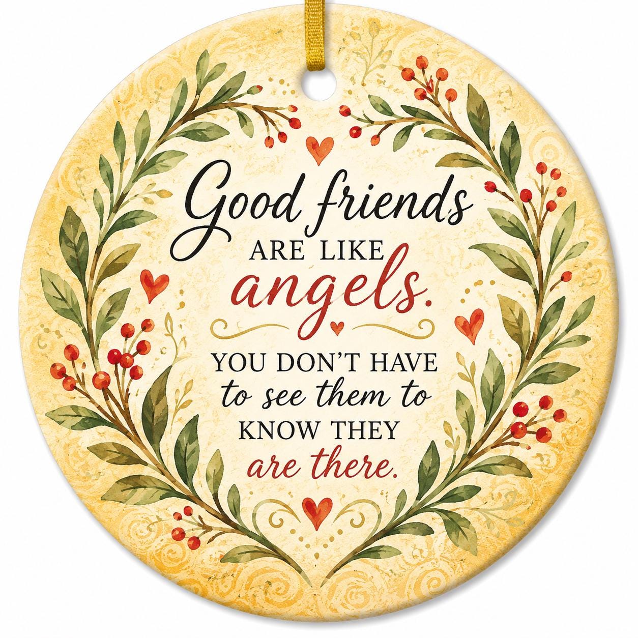 Friendship Angels Ceramic Ornament, Botanical Wreath Quote KeepsakePersonalized