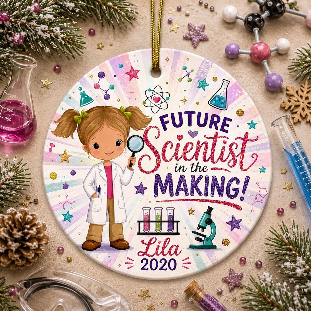 Science Girl Ornament, Future Chemist Keepsake, STEM Christmas GiftPersonalized