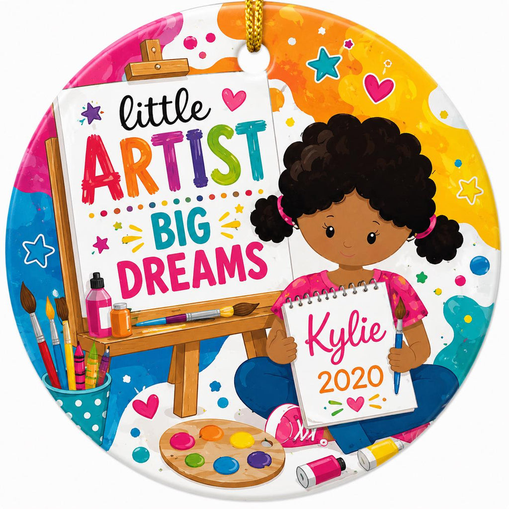 Artist Girl Ornament, Custom Painter Gift, Ceramic Keepsake, Art Easel DecorPersonalized