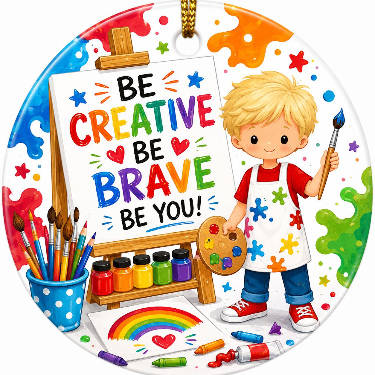 Boy Artist Ceramic Ornament, Custom Painter Gift, Young Artist KeepsakePersonalized