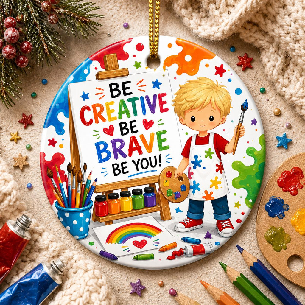 Boy Artist Ceramic Ornament, Custom Painter Gift, Young Artist KeepsakePersonalized