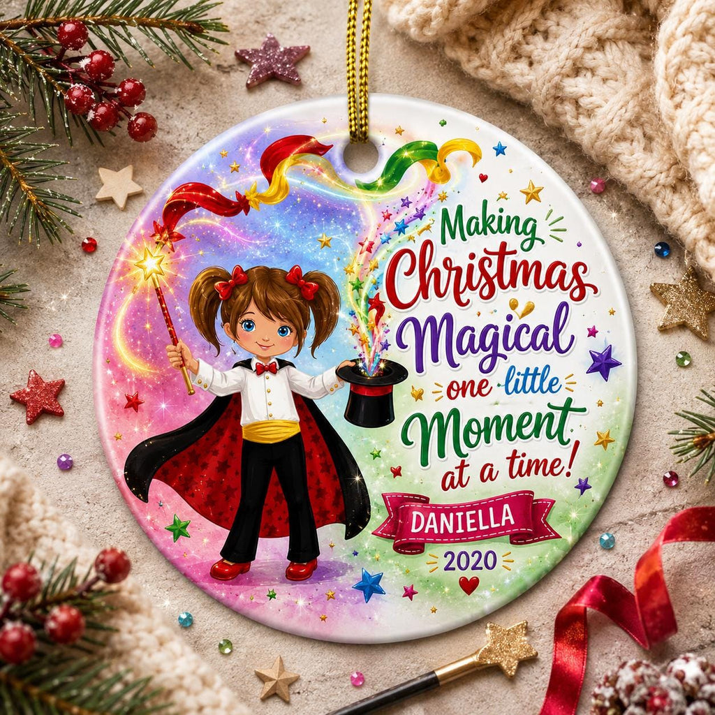 Magician Christmas Ornament, Custom Name Girl Magic Gift, Stage Performer Ceramic KeepsakePersonalized