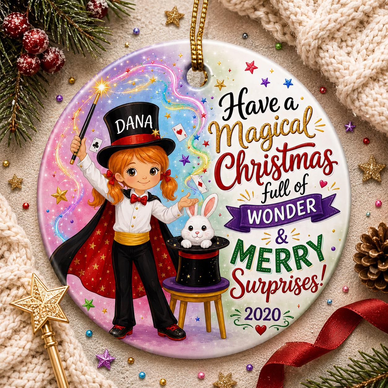 Magician Girl Ornament, Custom Magic Show Gift, Whimsical Ceramic KeepsakePersonalized