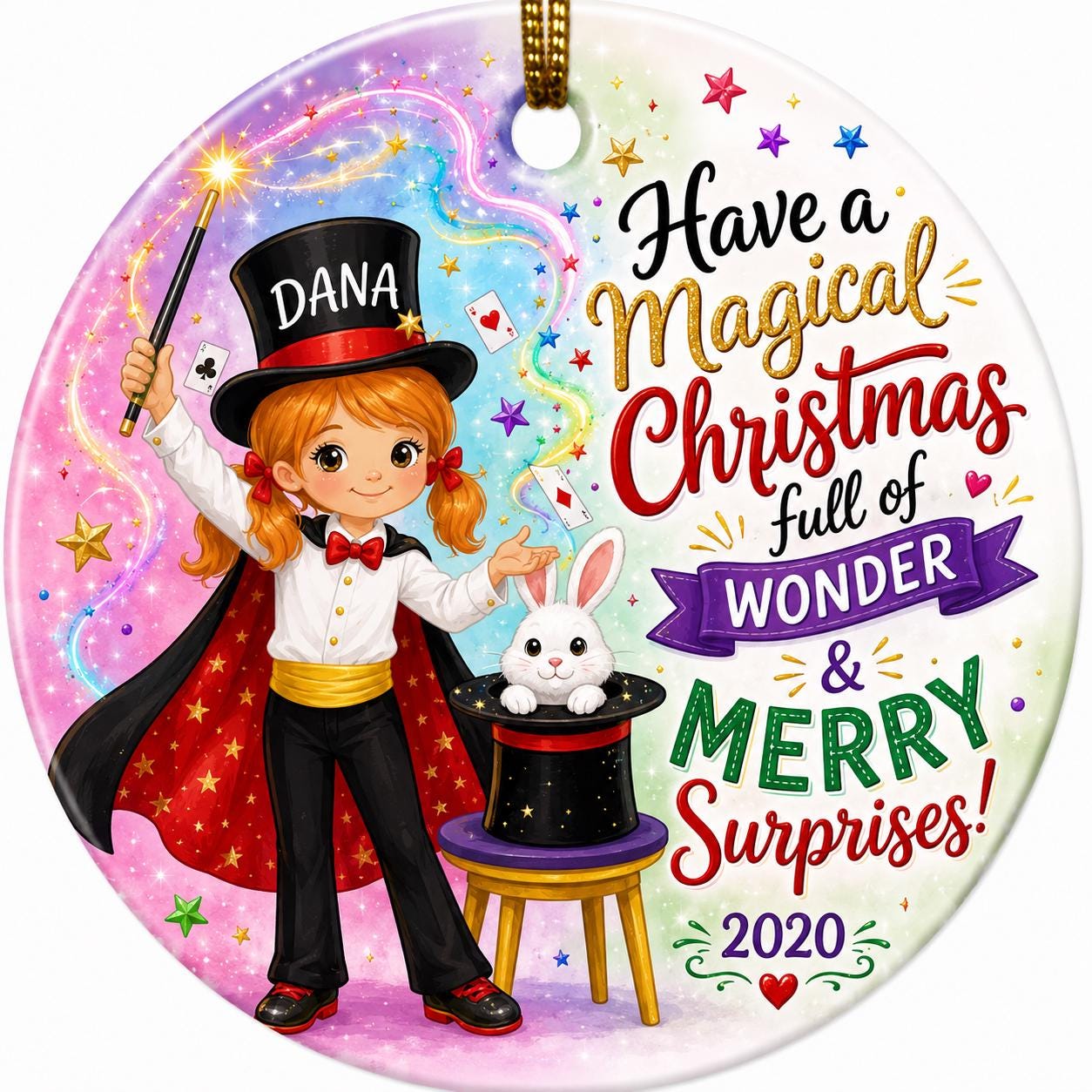Magician Girl Ornament, Custom Magic Show Gift, Whimsical Ceramic KeepsakePersonalized