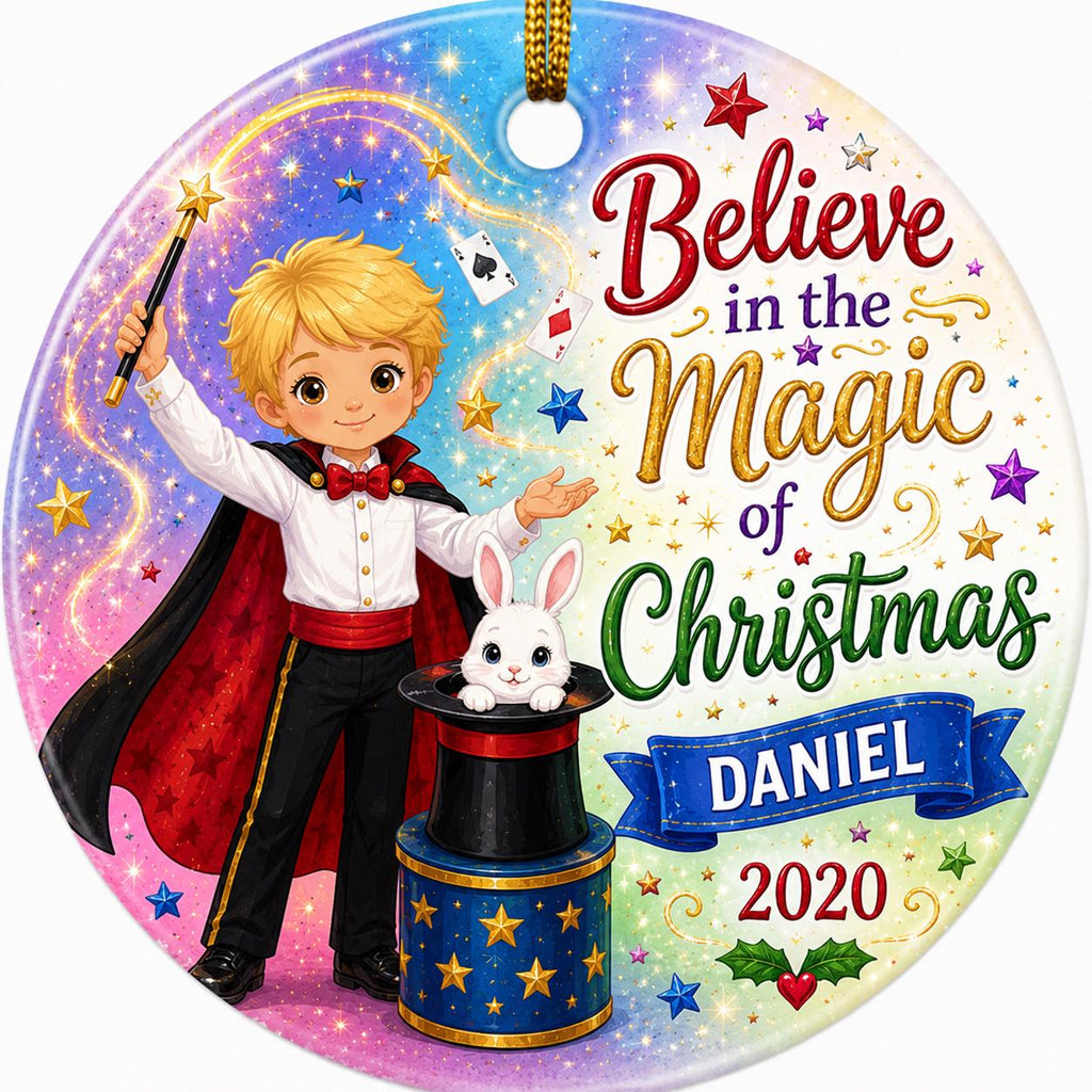 Magician Christmas Ornament, Magic Show Ceramic Keepsake, Kids Christmas KeepsakePersonalized