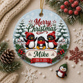 Penguin Family Christmas Ornament, Winter Forest Ceramic Trio KeepsakePersonalized