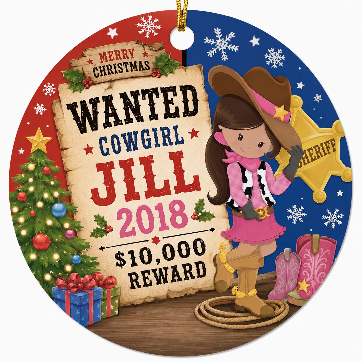 Cowgirl Wanted Poster Ornament, Custom Western Keepsake, Horse Lover GiftPersonalized