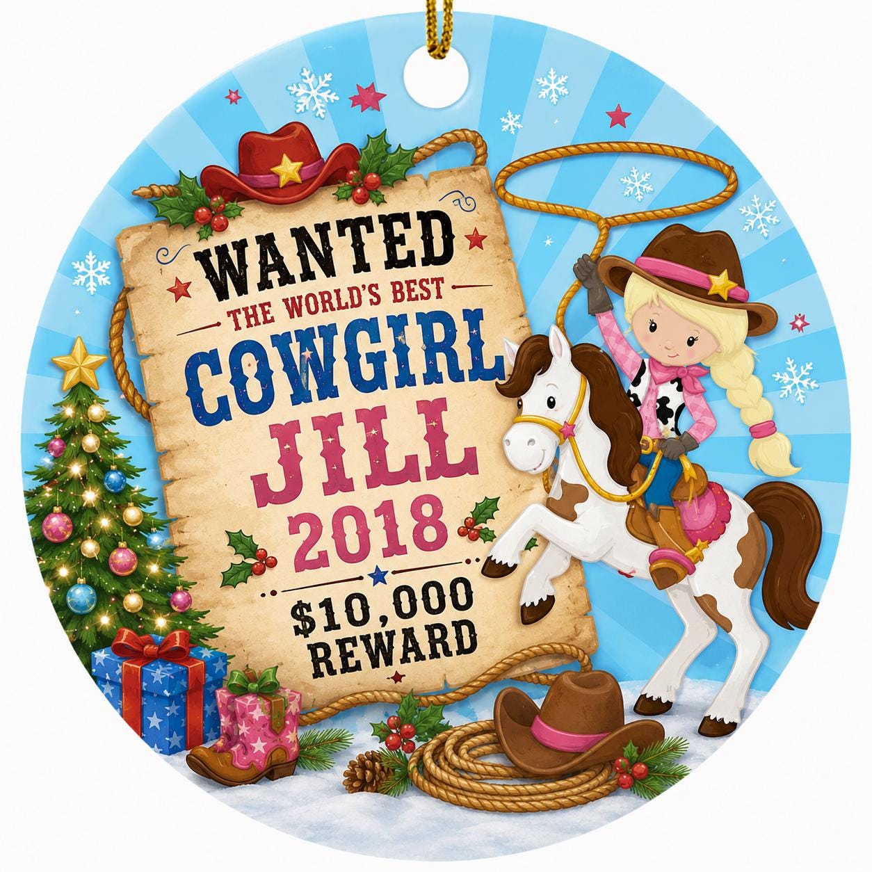 Cowgirl Ornament, Custom Western Keepsake, Horse Lover Christmas DecorPersonalized