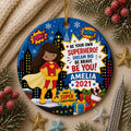 Superhero Girl Ceramic Ornament, Custom Comic Style Decor, Little Hero KeepsakePersonalized