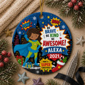 Superhero Girl Ceramic Ornament, Comic Style Cityscape KeepsakePersonalized