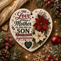 Mother Son Heart Ornament, Poinsettia Christmas Keepsake, Ceramic OrnamentPersonalized