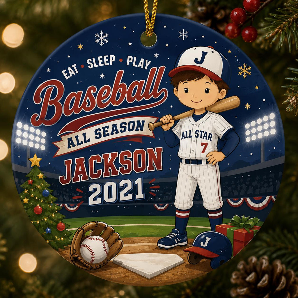 Baseball Ornament, Custom Ceramic Keepsake, All Season Sports GiftPersonalized