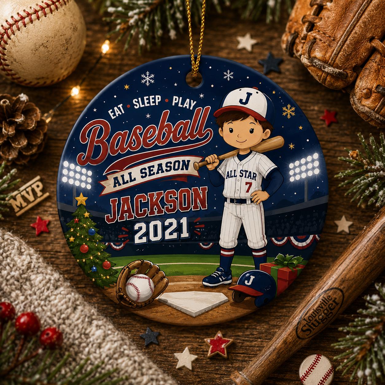 Baseball Ornament, Custom Ceramic Keepsake, All Season Sports GiftPersonalized