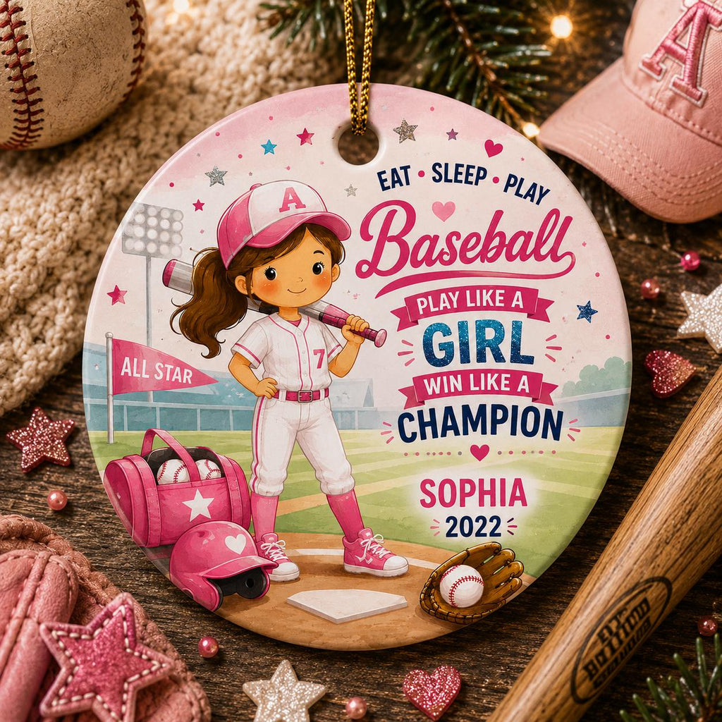 Girls Baseball Ornament, Custom Ceramic Sports Keepsake, Christmas GiftPersonalized