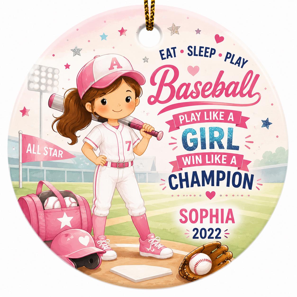 Girls Baseball Ornament, Custom Ceramic Sports Keepsake, Christmas GiftPersonalized