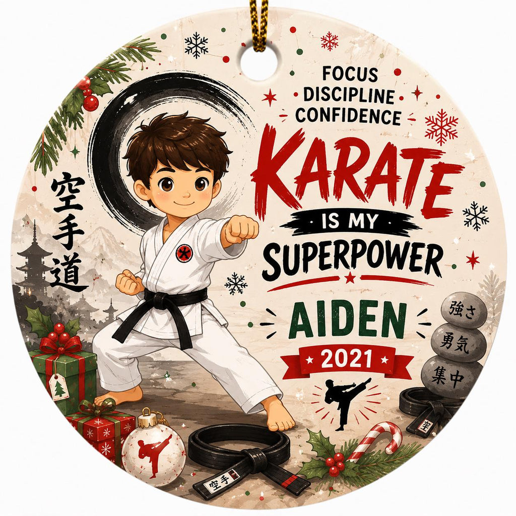 Karate Ornament, Martial Arts Christmas Keepsake, Ceramic Boy GiftPersonalized