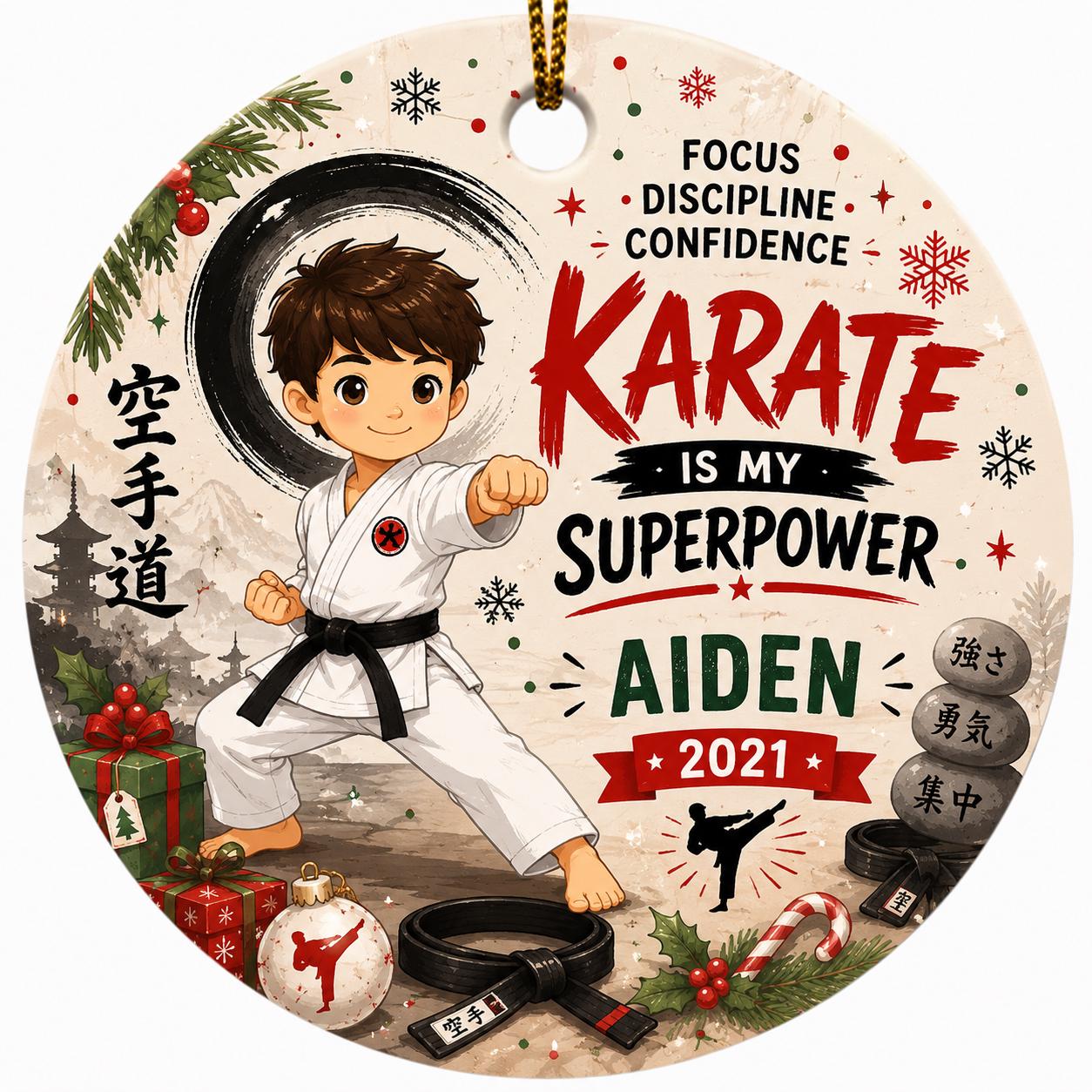 Karate Ornament, Martial Arts Christmas Keepsake, Ceramic Boy GiftPersonalized