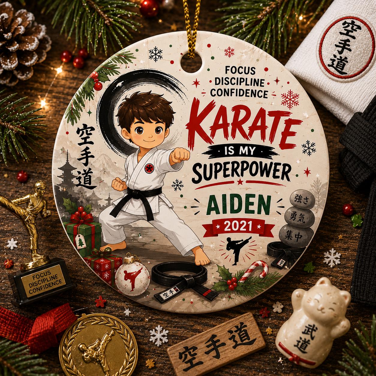 Karate Ornament, Martial Arts Christmas Keepsake, Ceramic Boy GiftPersonalized