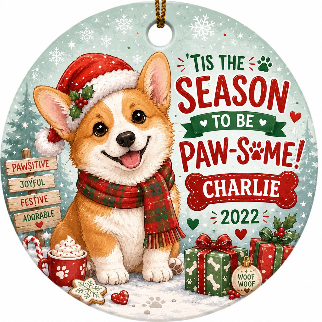 Corgi Christmas Ornament, Festive Dog Lover Ceramic KeepsakePersonalized