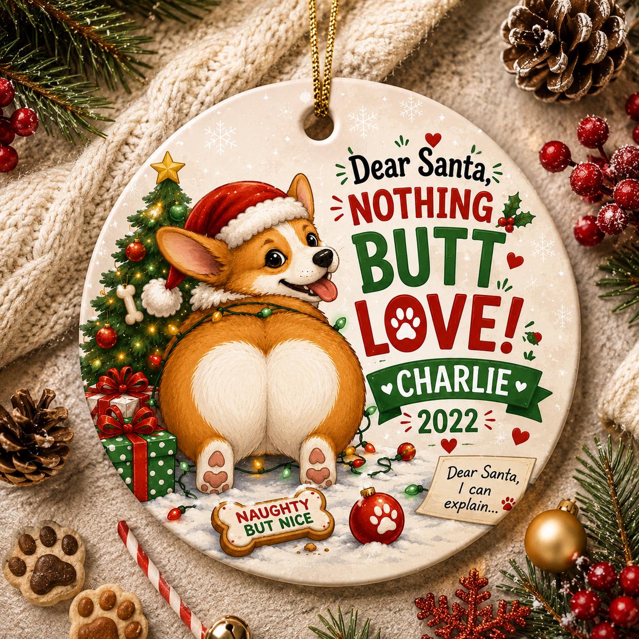 Funny Corgi Butt Christmas Ornament, Personalized Dog Lover KeepsakePersonalized