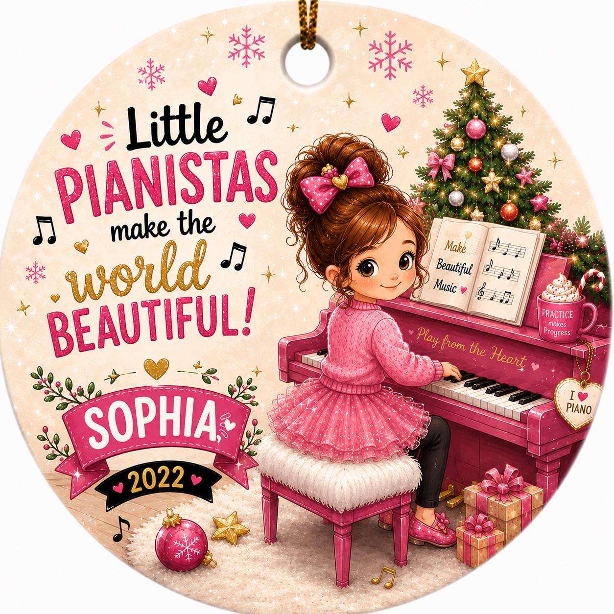 Ceramic Piano Ornament, Girl Pianist Christmas Keepsake, Music Recital GiftPersonalized