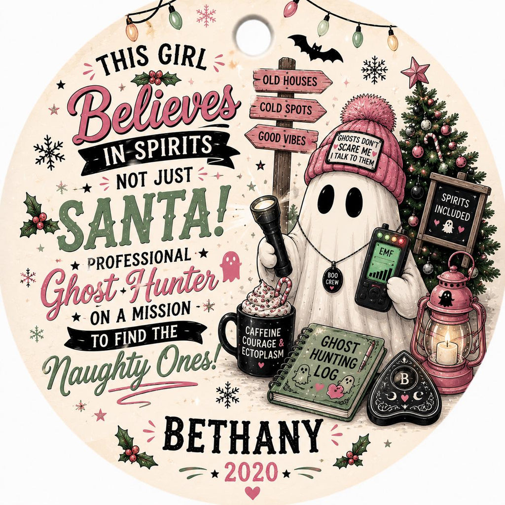 Ghost Hunter Christmas Ornament, Spooky Paranormal Gift, Ghost Hunting Girl DecorPersonalized