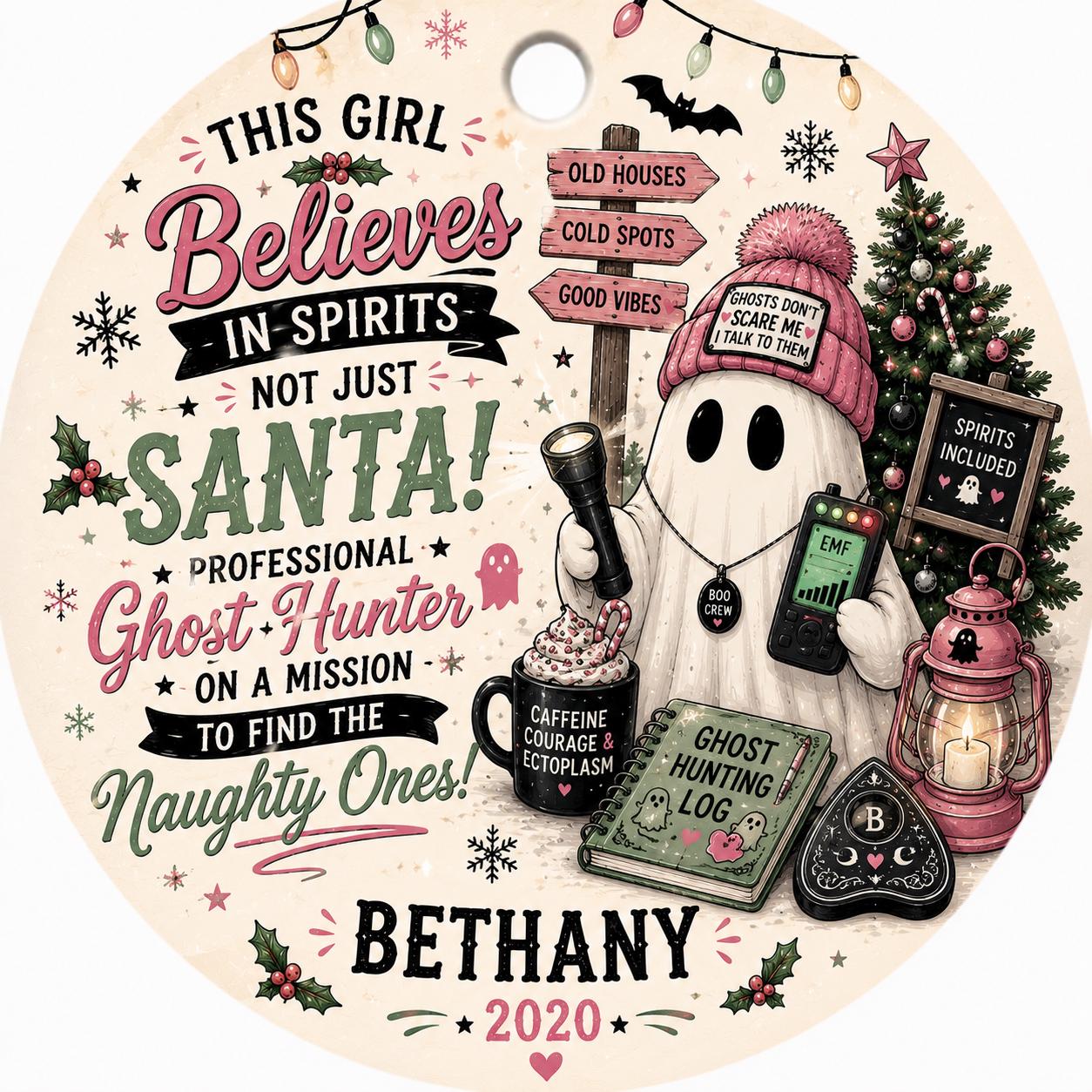 Ghost Hunter Christmas Ornament, Spooky Paranormal Gift, Ghost Hunting Girl DecorPersonalized