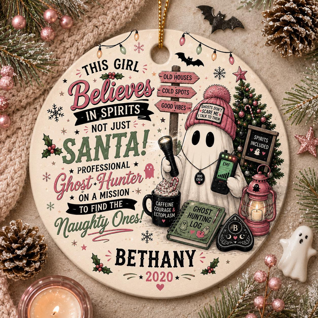 Ghost Hunter Christmas Ornament, Spooky Paranormal Gift, Ghost Hunting Girl DecorPersonalized