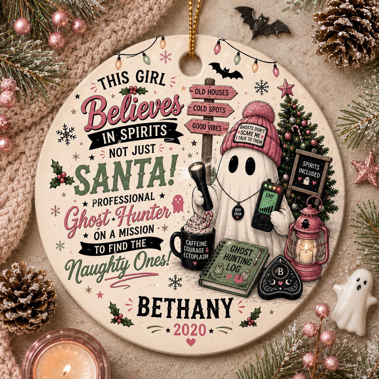 Ghost Hunter Christmas Ornament, Spooky Paranormal Gift, Ghost Hunting Girl DecorPersonalized