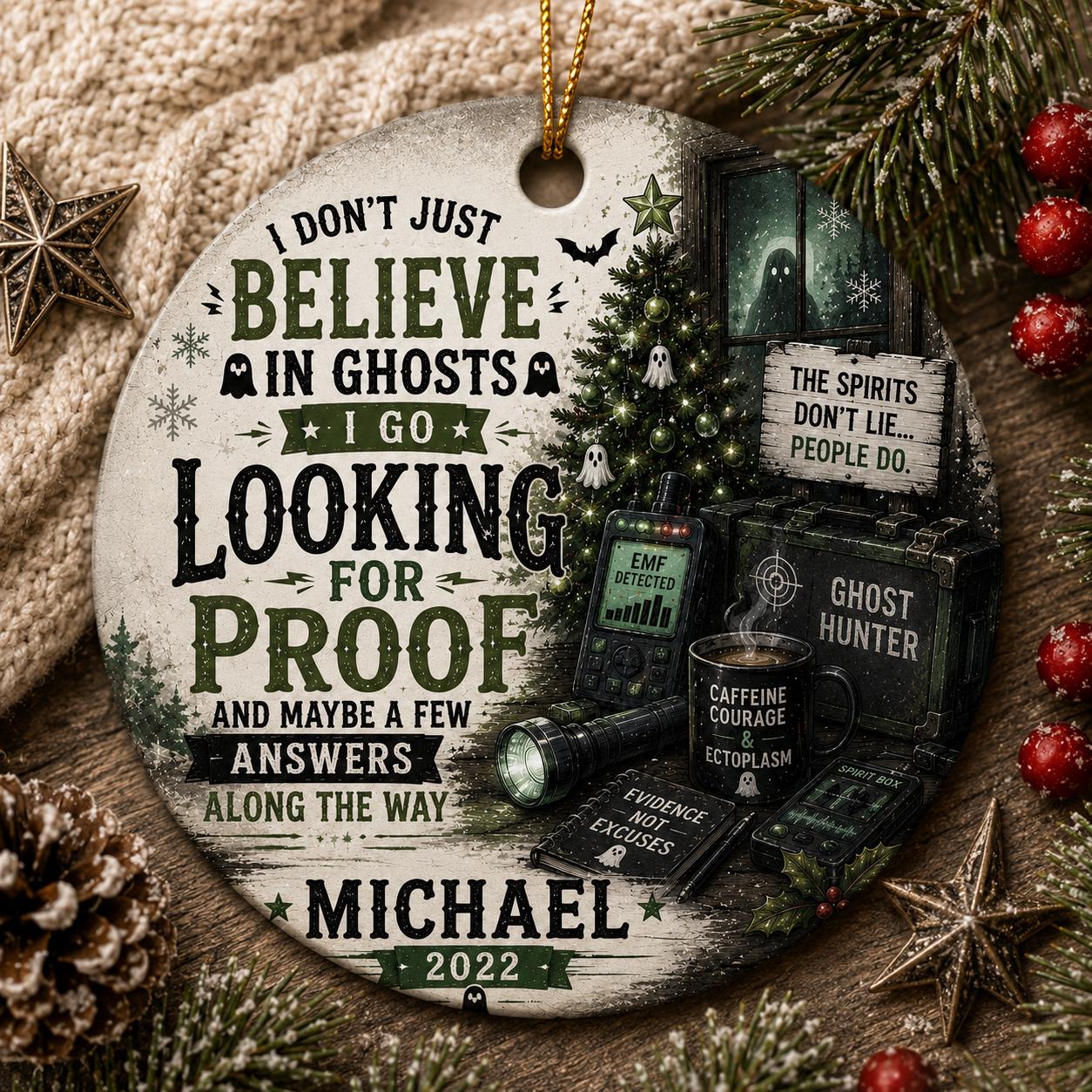 Ghost Hunter Christmas Ornament, Spooky Paranormal Investigator KeepsakePersonalized