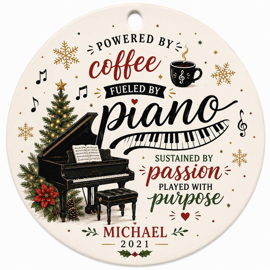 Piano Christmas Ornament, Coffee Music Lover Gift, Pianist Teacher KeepsakePersonalized