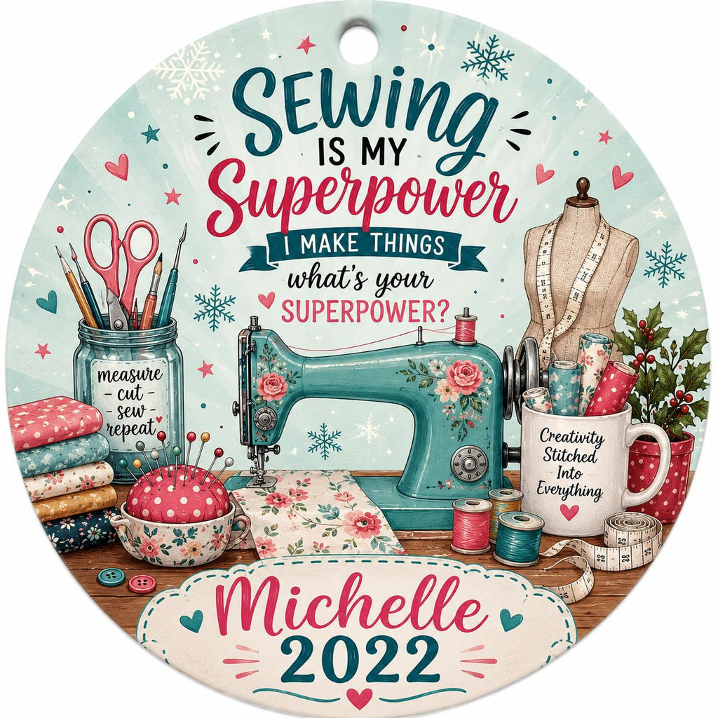 Sewing Machine Ornament, Seamstress Christmas Keepsake, Quilter Holiday DecorPersonalized