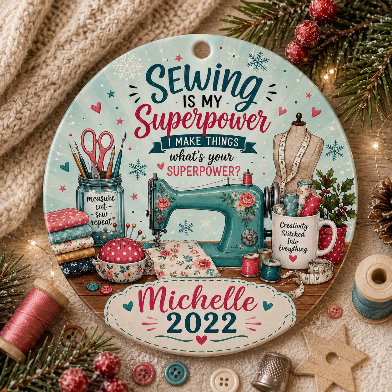 Sewing Machine Ornament, Seamstress Christmas Keepsake, Quilter Holiday DecorPersonalized