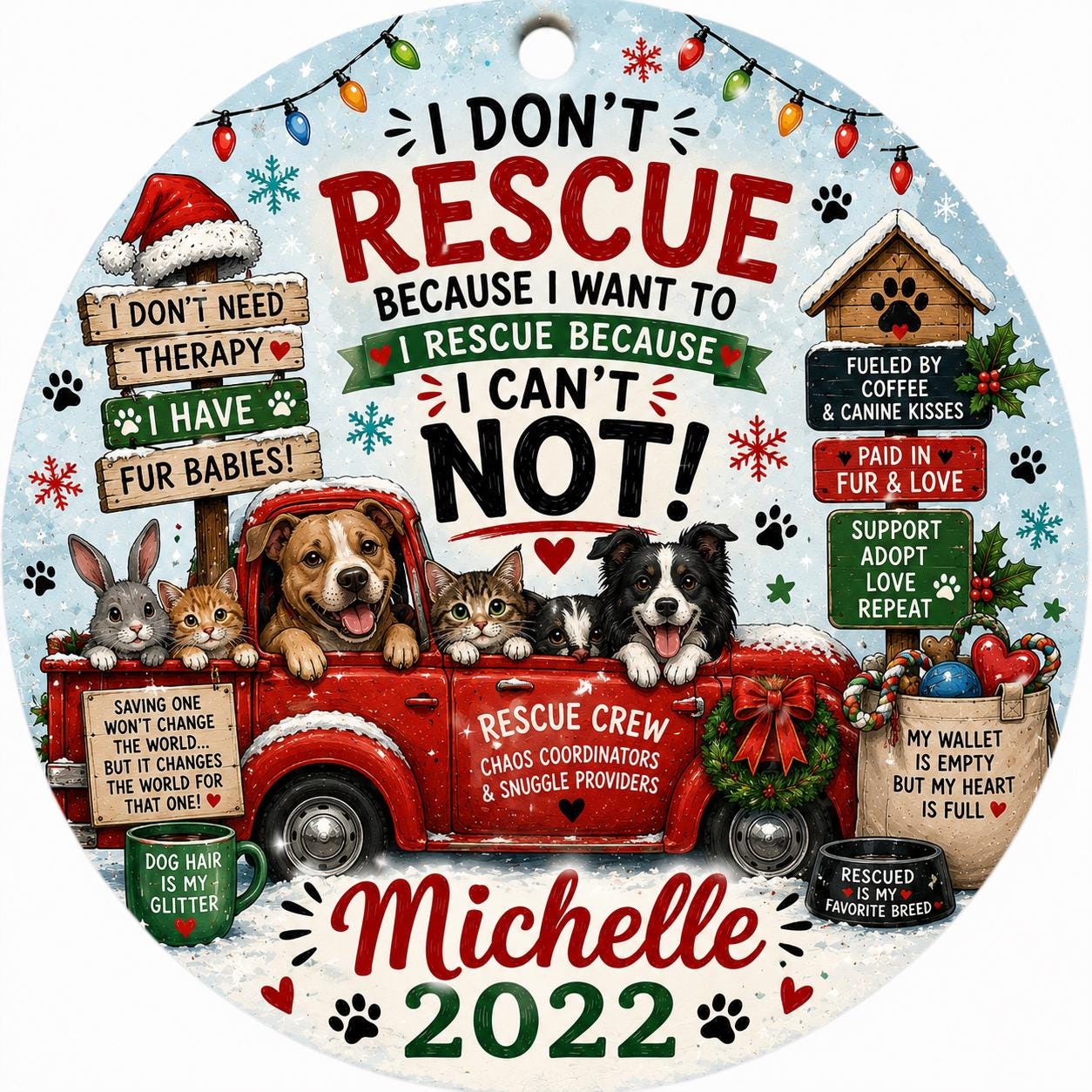 Rescue Dog Cat Ornament, Adopt Don't Shop Decor, Pet Rescue KeepsakePersonalized