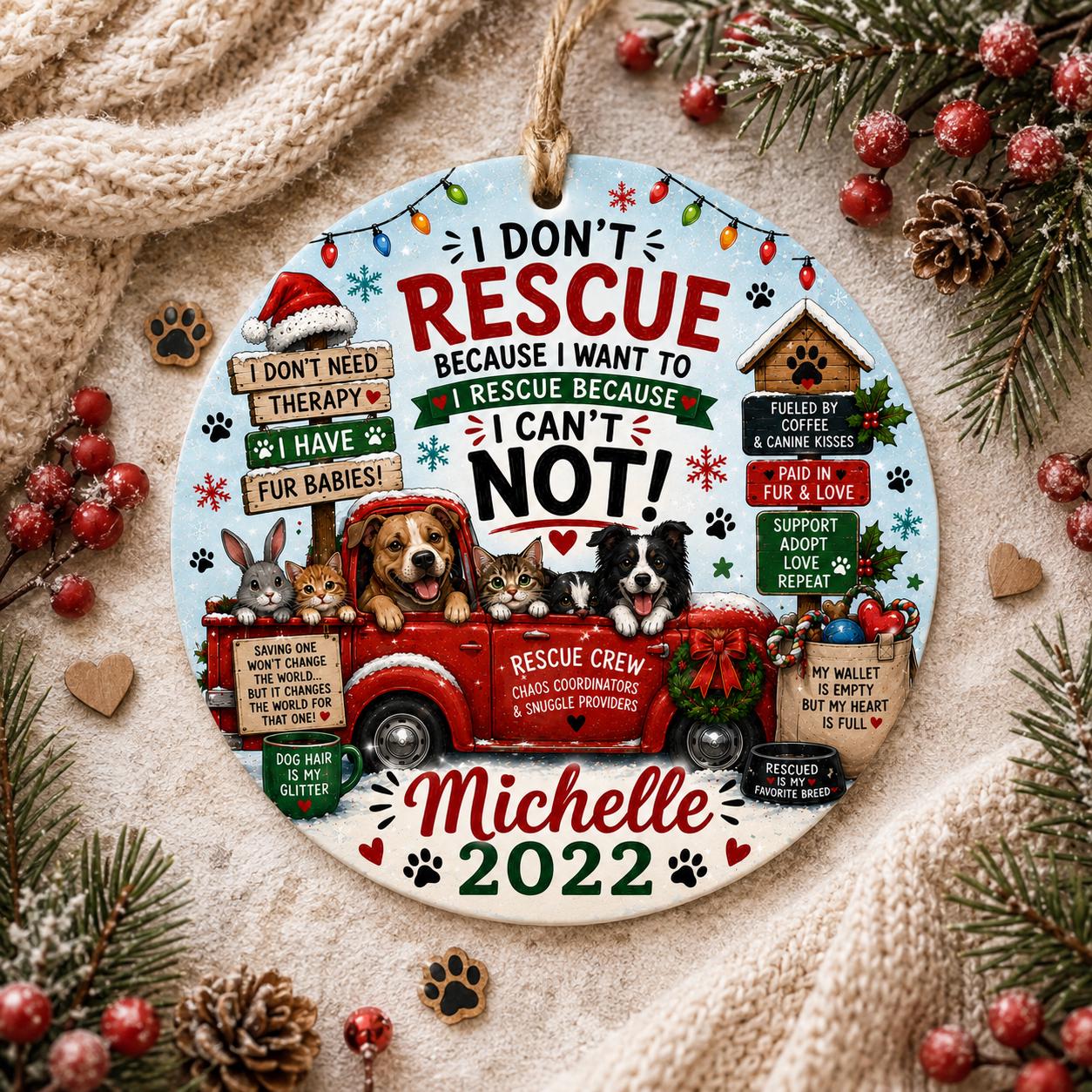 Rescue Dog Cat Ornament, Adopt Don't Shop Decor, Pet Rescue KeepsakePersonalized